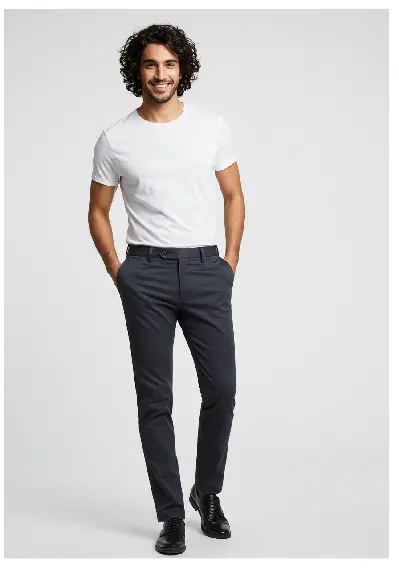 Men's Casual White Tee and Dark Navy Pants Set thumbnail 2