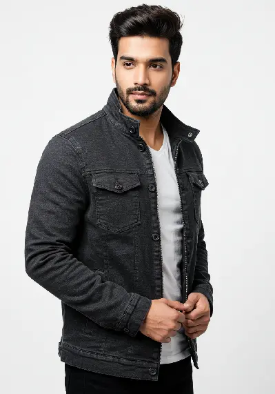 Men's Black Denim Jacket thumbnail 2